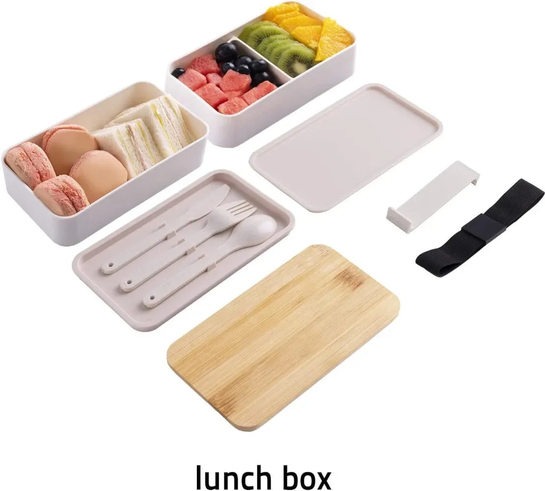 2-Tier Bento Lunch Box with Cutlery — Microwave & Dishwasher Safe