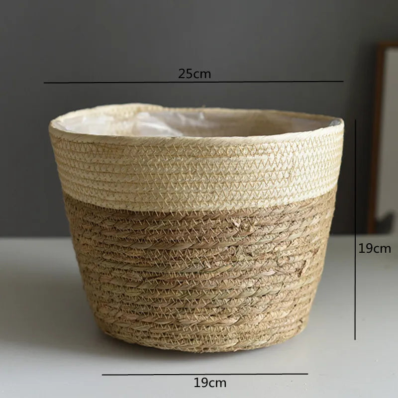 Handwoven Straw Plant Basket — Natural Indoor & Outdoor Planter Cover