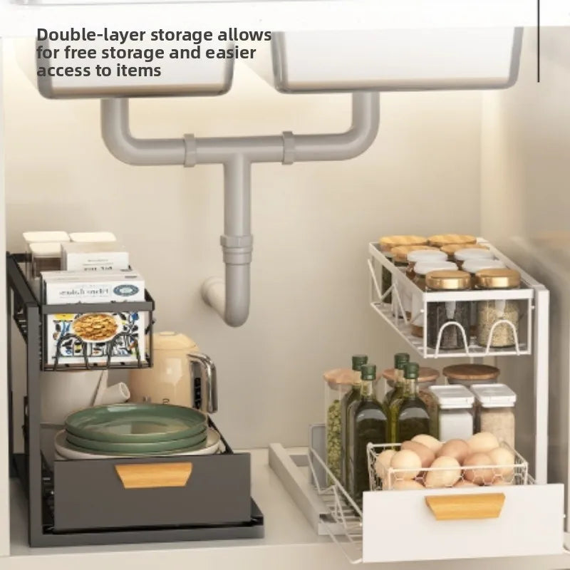 Kitchen Drawer Storage Rack, Pull-Out Under-Sink Organizer, Multi-Layer Storage Shelf, Cabinet Organizer for Kitchen Essential