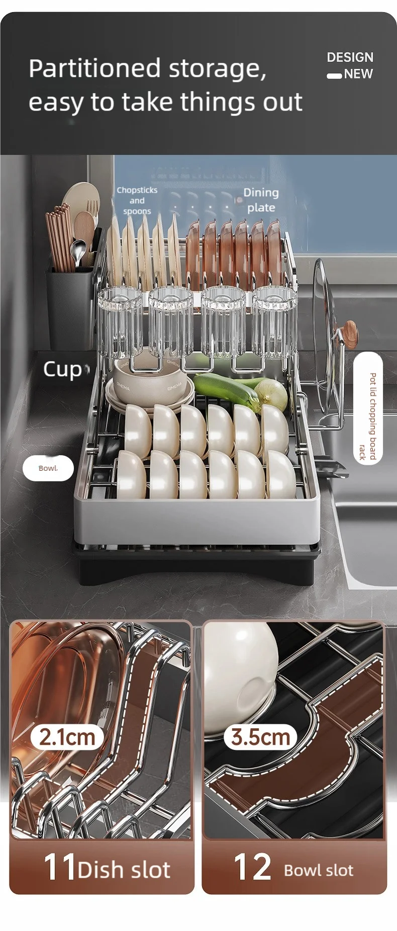 Kitchen Stainless Steel Dish Drainer Chopsticks Knives Forks and Cup Organizer Countertop ShelvesFoldable Multifunctional Rack