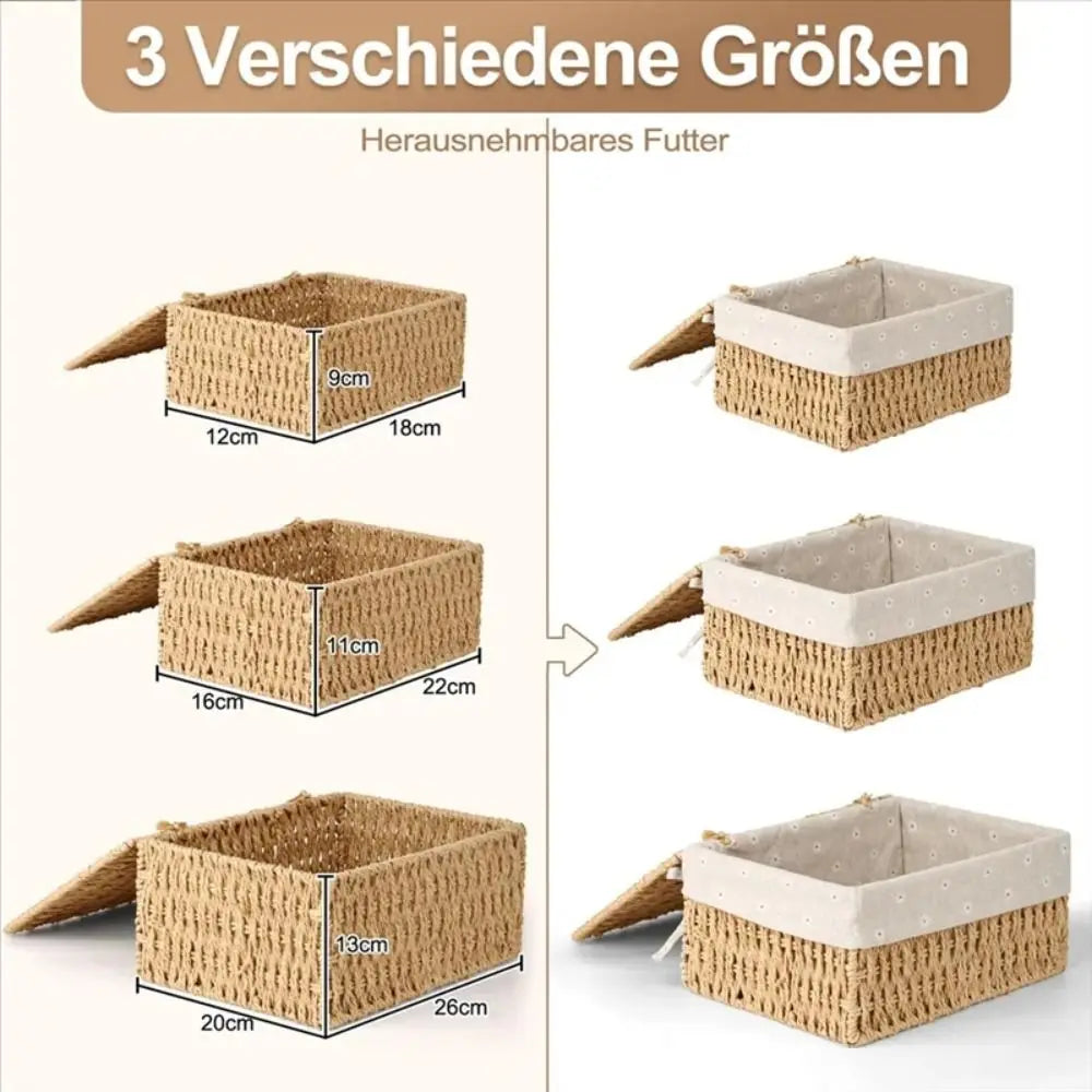 Hand Woven Wicker Storage Baskets Bohemia Hollow Out Decorative Bins Rectangular Portable Storage Basket Desk Decoration