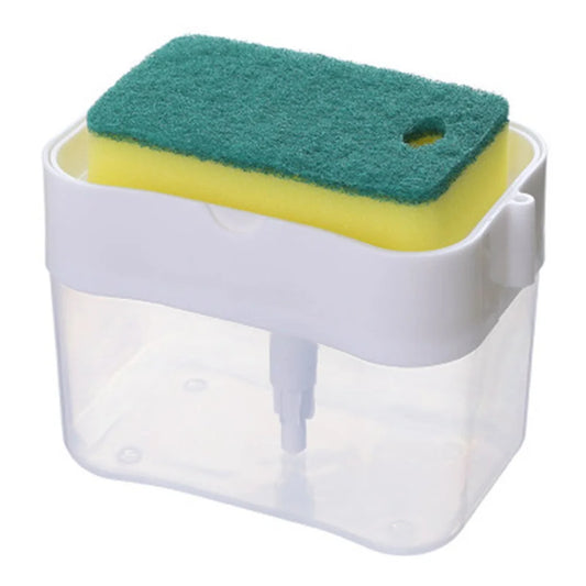 Kitchen cleaning essentials: dishwashing dispenser, auto liquid box, pot/dish brush, scouring pad, pot cleaner