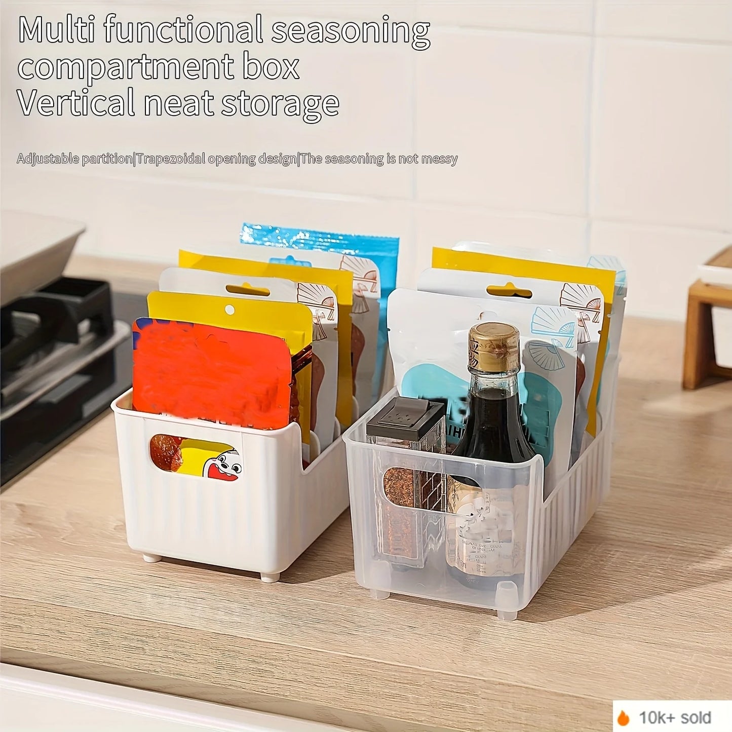 Adjustable Fridge & Pantry Organizer Bin – Clear Storage Container with Removable Dividers for Packets, Snacks & Pouches