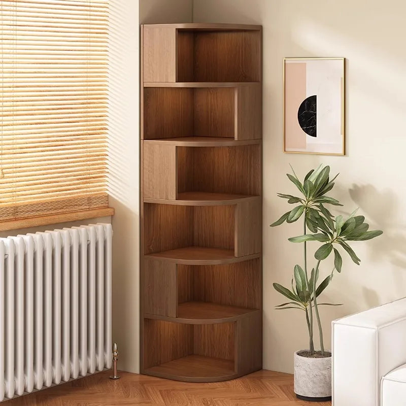 Solid Wood Wall-Mounted Corner Shelf Unit Narrow Bookshelf with Storage Space-Saving Design for Small Living Room & Home Office