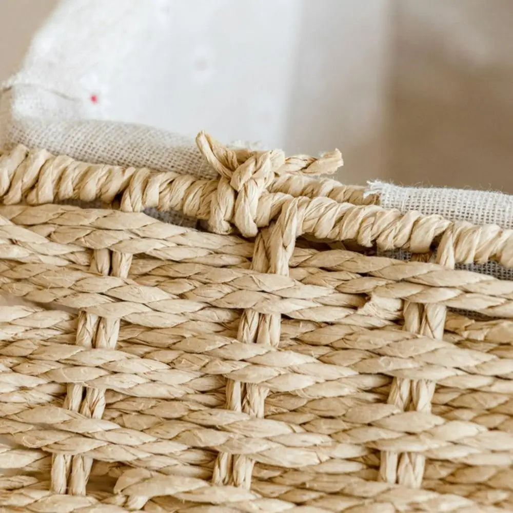 Hand Woven Wicker Storage Baskets Bohemia Hollow Out Decorative Bins Rectangular Portable Storage Basket Desk Decoration