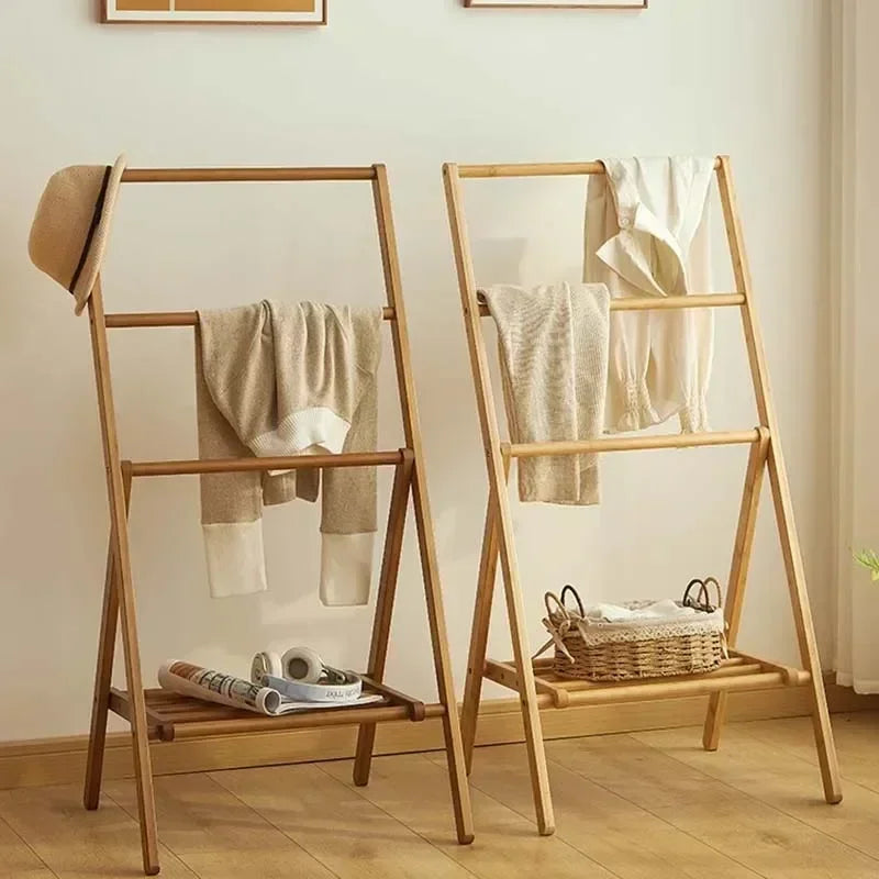 Modern Design Wooden Bedroom Floor Space Arrangement Storage Rack Hangers Foldable Towel Rack Shoe Rack Clothing Rack