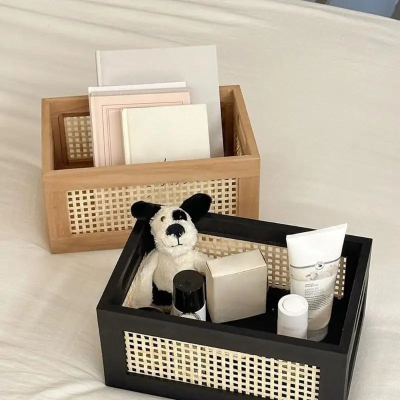 Sturdy Wood and Bamboos Storage Basket Suitable for Cabinets Enhances Home Decoration and Organization Daily Casual Use KXRE