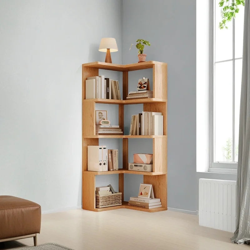 Solid Wood Corner Bookshelf 3-5 Tier Bookcase Storage Shelf Organizer Rack for Living Room Bedroom Home Office Furniture