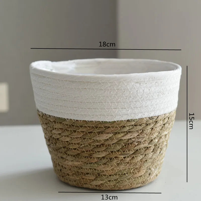 Handwoven Straw Plant Basket — Natural Indoor & Outdoor Planter Cover