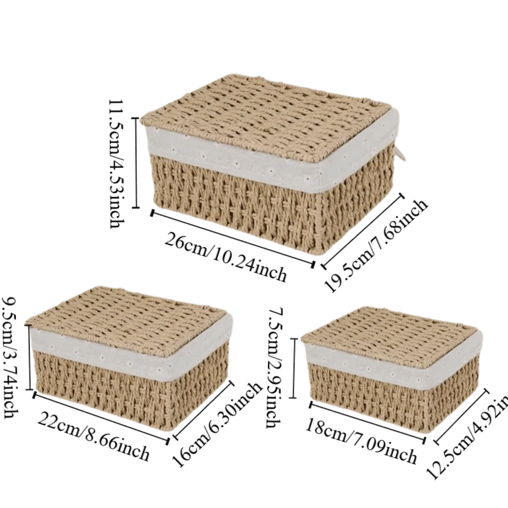 Hand Woven Wicker Storage Baskets Bohemia Hollow Out Decorative Bins Rectangular Portable Storage Basket Desk Decoration