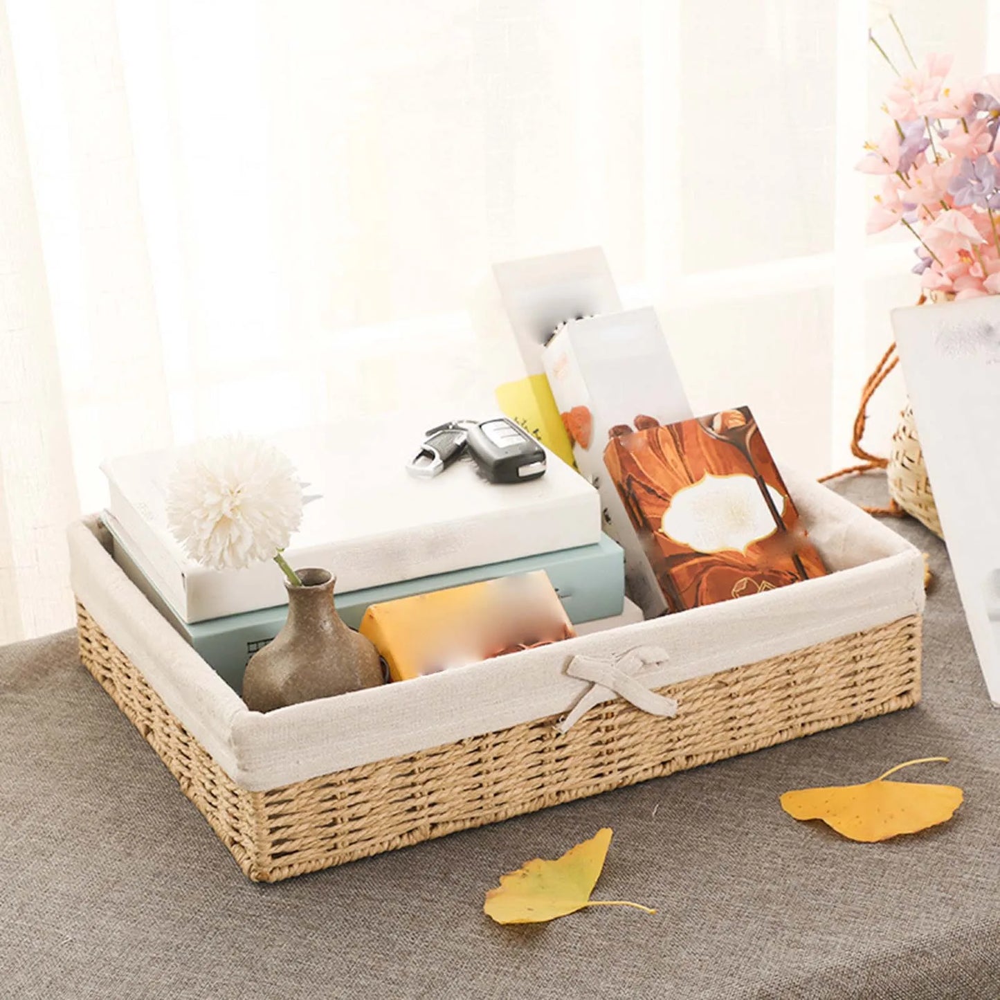 Woven Baskets Handwoven Picnic Basket Display Storage Paper Rope Storage Basket for Cosmetics Lunch Appetizer Snacks Dinner