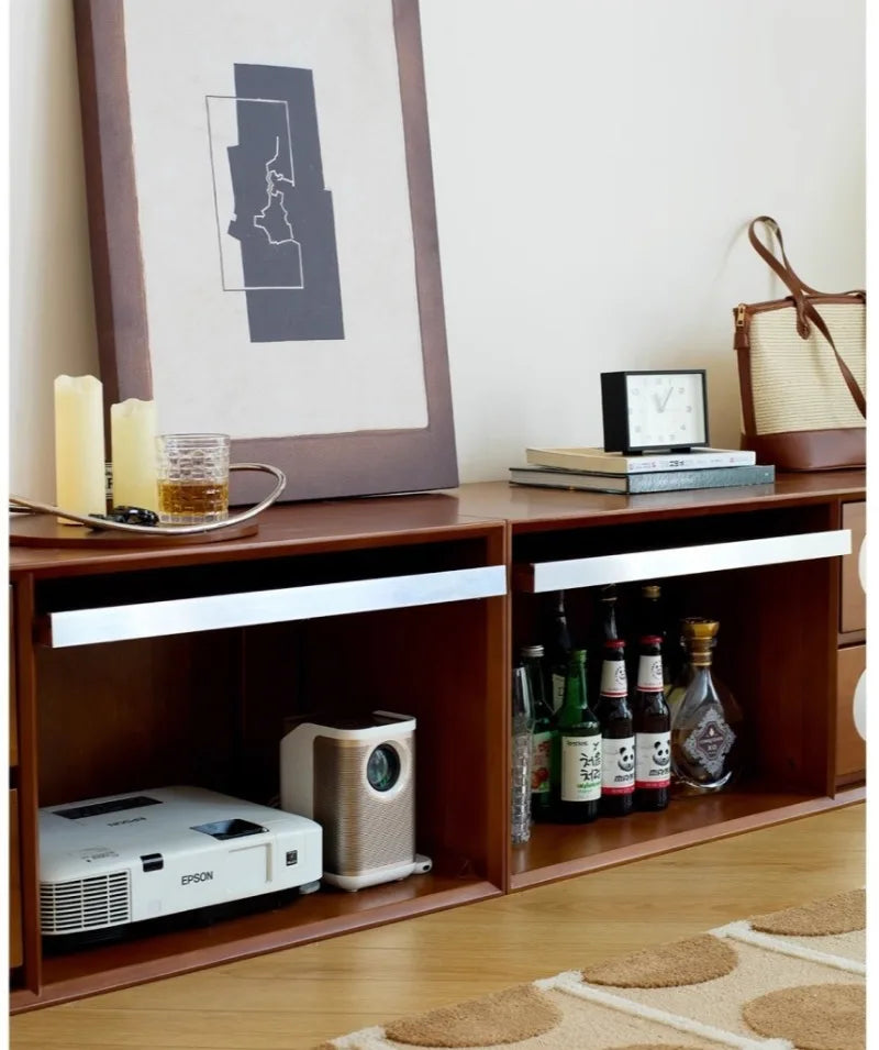 Retro Solid Wood Combination TV Cabinet Living Room Storage Lockers French Floor Bedroom Bedside Storage Cabinet Can Stacked