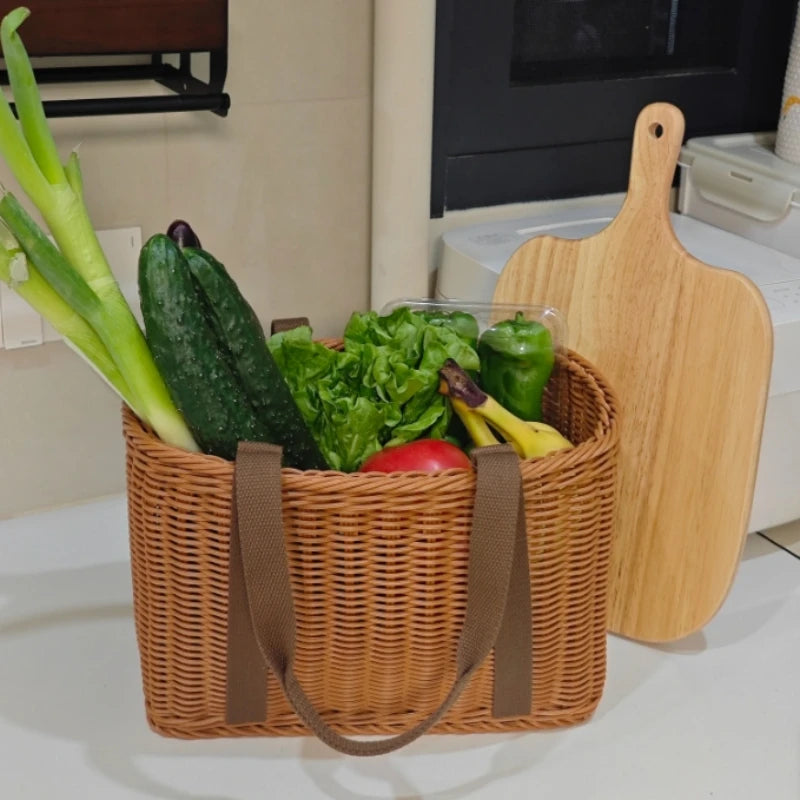 Large Handwoven Storage Basket for Shopping, Outdoor Use with Lid As Gift, Shelf Baskets Storage Baskets