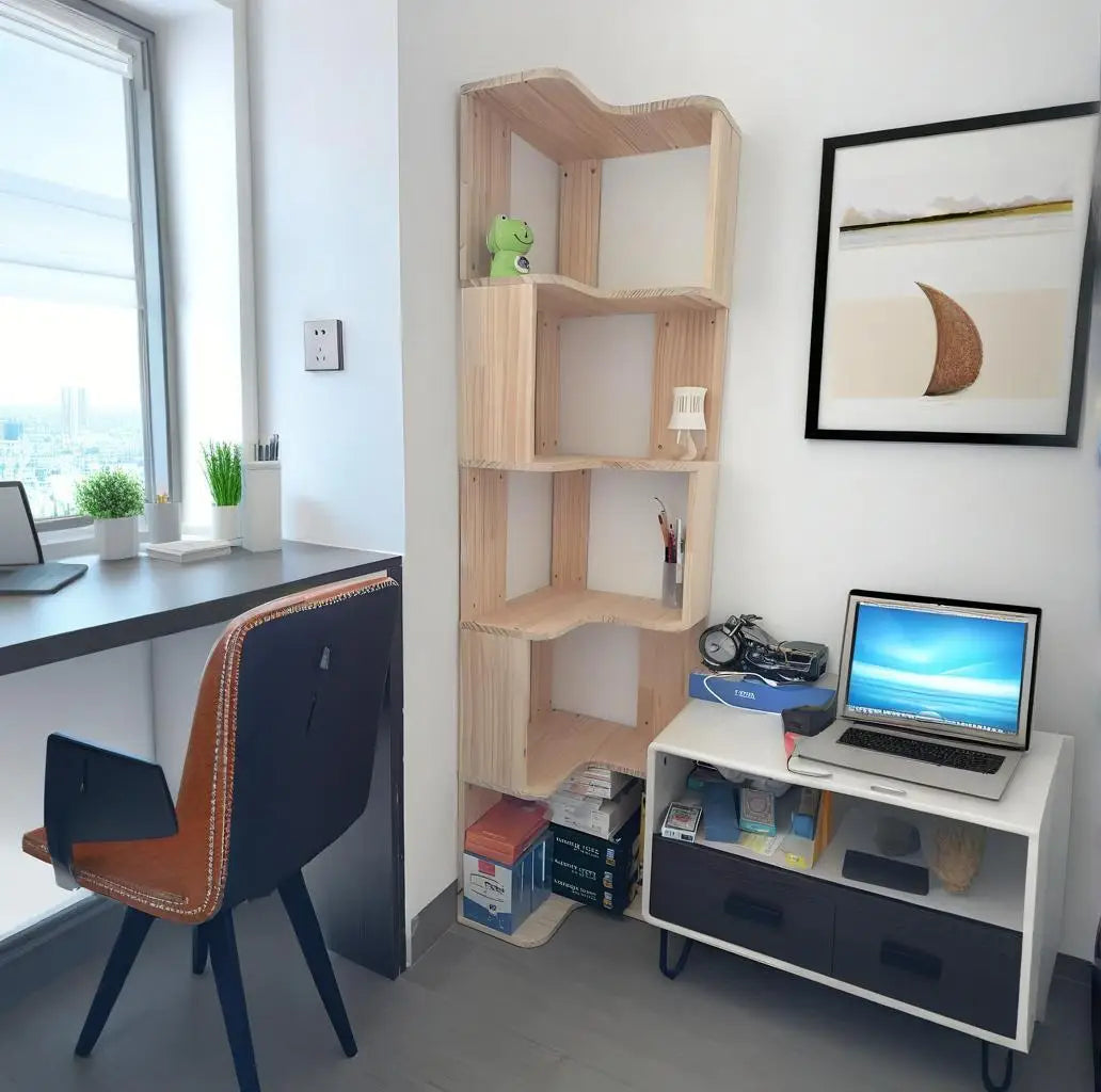 Solid wood corner bookshelf rack floor home living room corner multi-layer storage simple storage cabinet