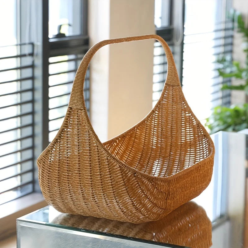 Handwoven Rattan Bread & Fruit Basket — Natural Rustic Serveware