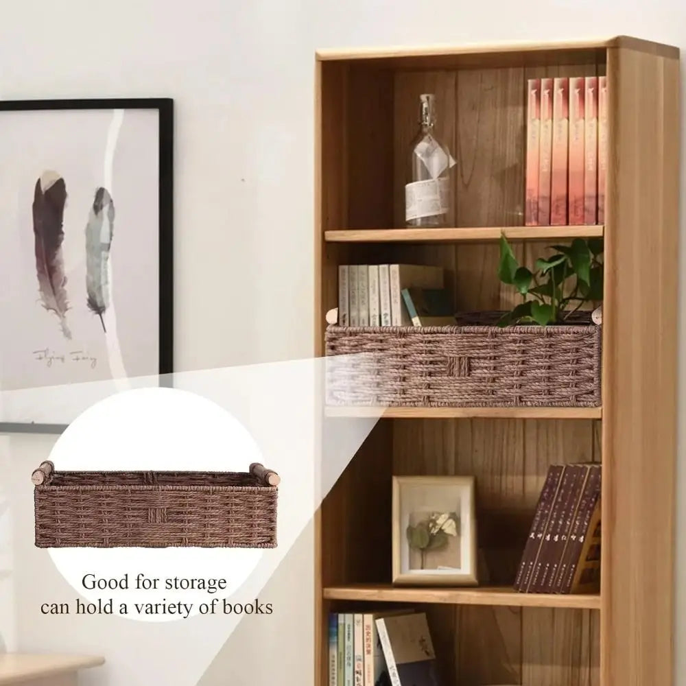 New Paper Rope Storage Basket with Handle Organizing Wicker Baskets Decorative Handmade Countertop Storage Bins High Quality