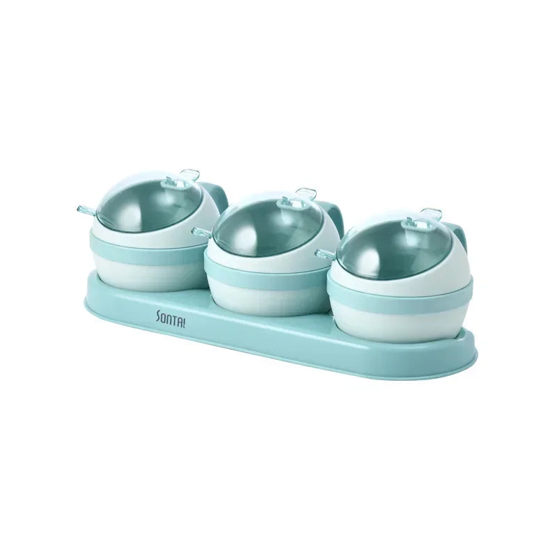 Kitchen Seasoning Box, Condiment Organizer, Spices Rack Storage Jars with Spoon Lid, Salt, Sugar and Pepper Shakers