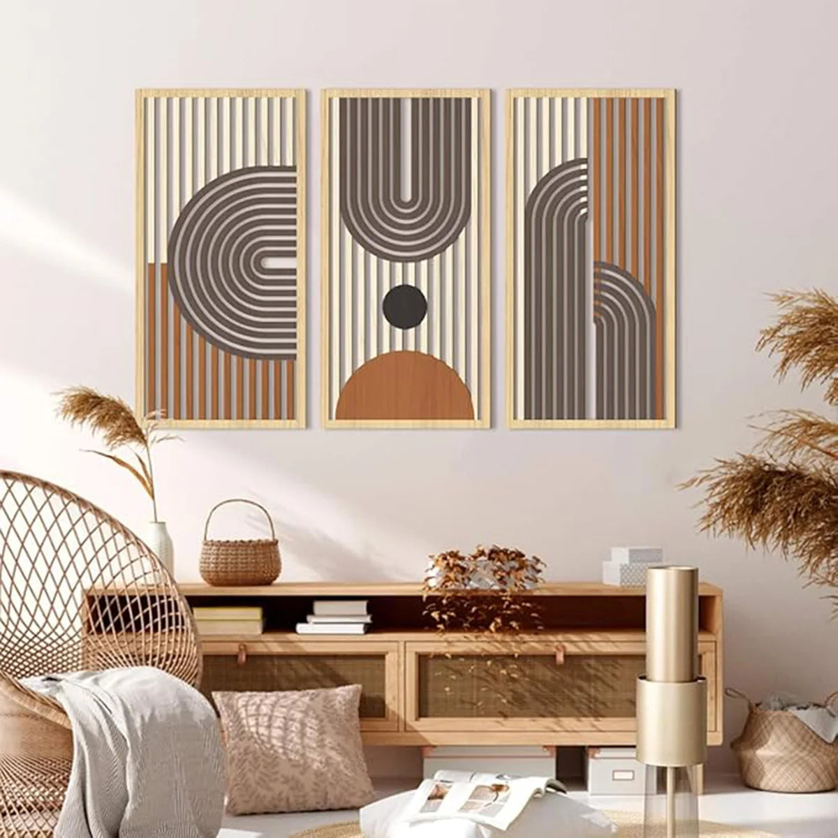 Bohemian Abstract Wooden Wall Art – Set of 3