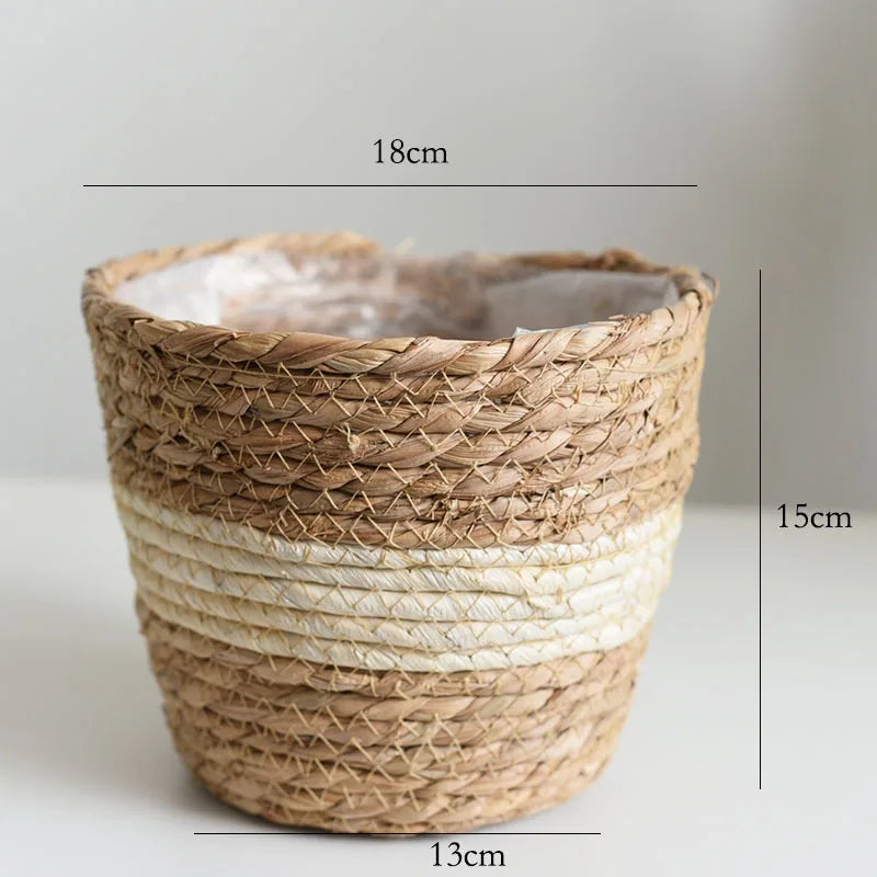 Handwoven Straw Plant Basket — Natural Indoor & Outdoor Planter Cover