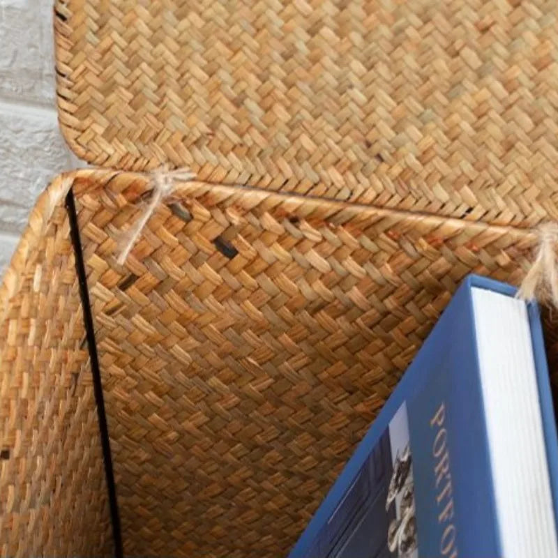 Grass Storage Basket Woven Organizer Baskets Decorative Large Capacity Bedroom Basket Luxury Toys Organizers Baskets with Lid