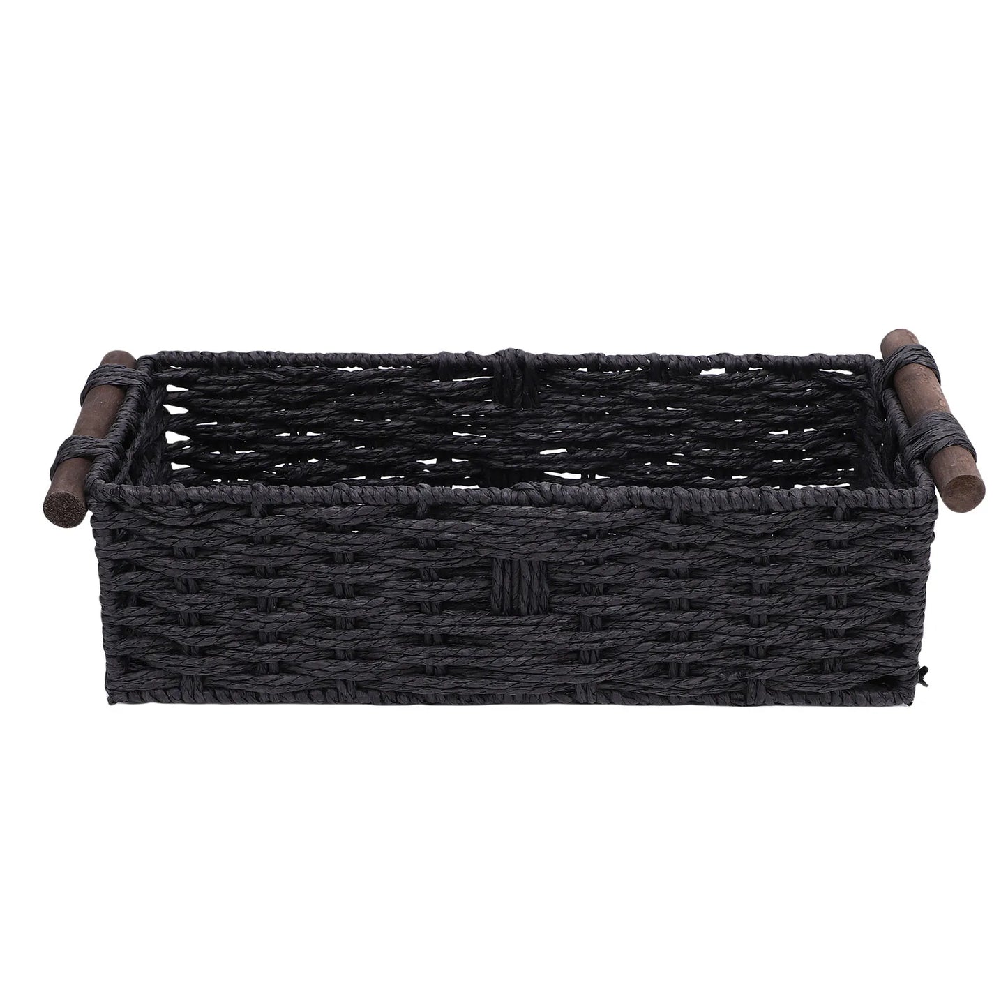 Toilet Paper Basket Handmade Decorative Cabinet Organizer Basket Breathable Wooden Handles Portable Paper Rope for Countertop