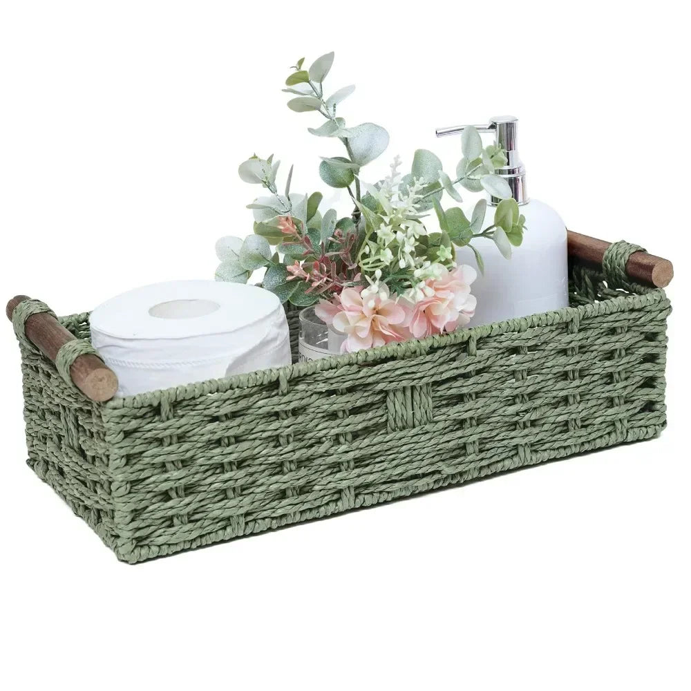 New Paper Rope Storage Basket with Handle Organizing Wicker Baskets Decorative Handmade Countertop Storage Bins High Quality