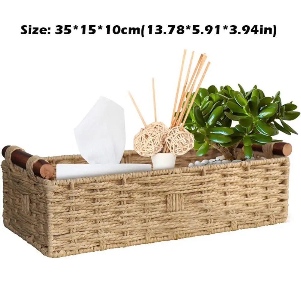 New Paper Rope Storage Basket with Handle Organizing Wicker Baskets Decorative Handmade Countertop Storage Bins High Quality