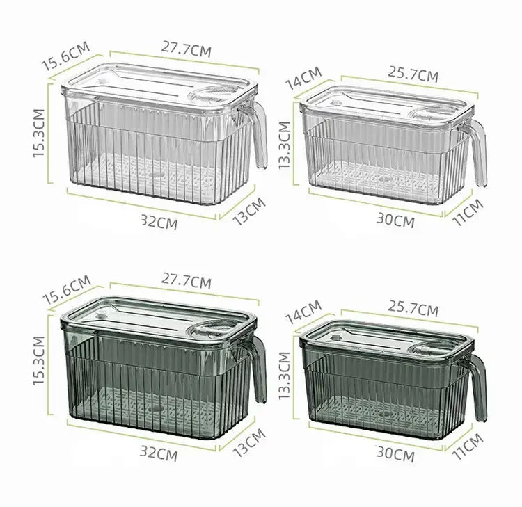 Refrigerator Produce Storage Containers with Drain Basket for Fruits & Vegetables