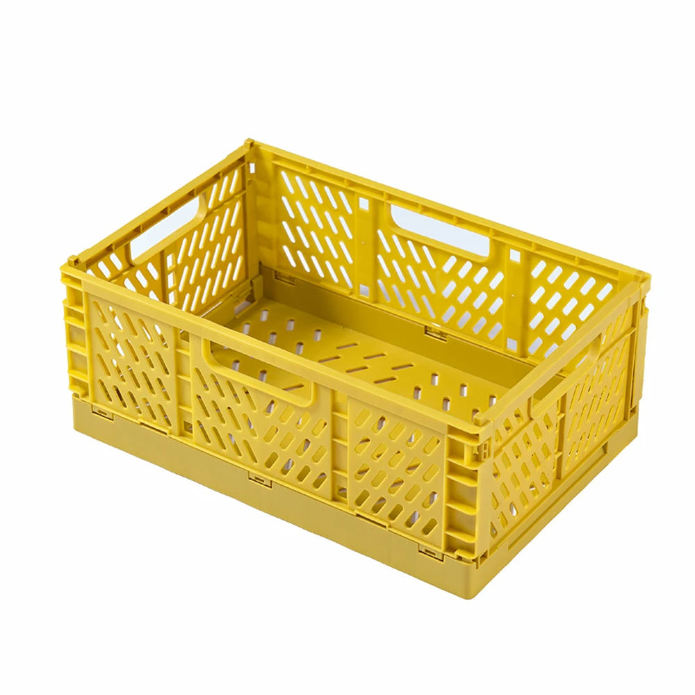 Foldable Plastic Storage Basket with Handles for Home Organization