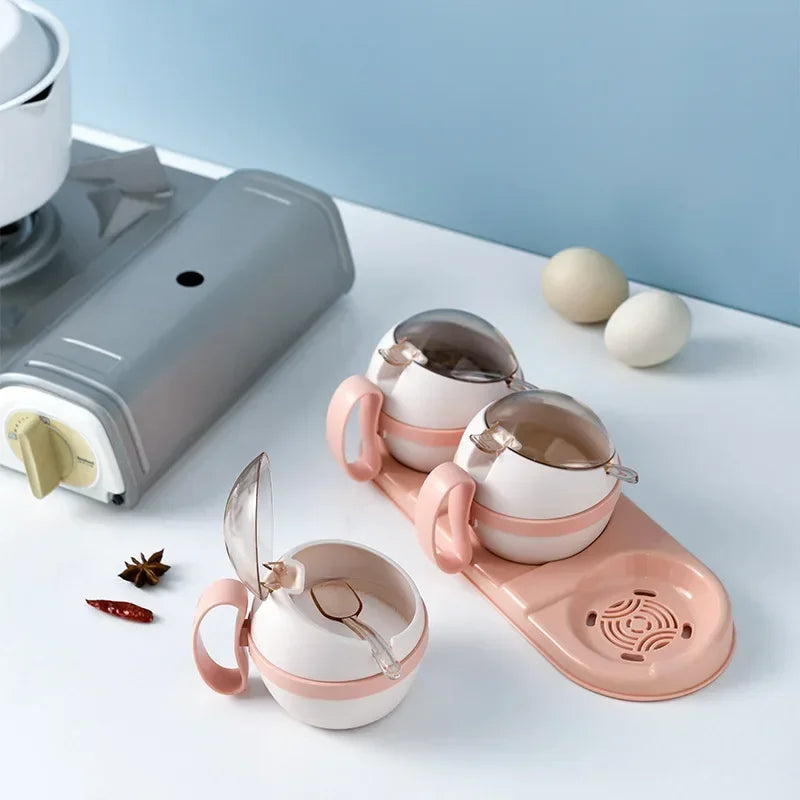 Kitchen Seasoning Box, Condiment Organizer, Spices Rack Storage Jars with Spoon Lid, Salt, Sugar and Pepper Shakers