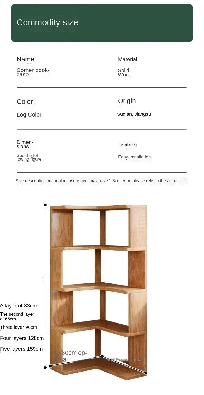 Solid wood corner bookshelf rack floor home living room corner multi-layer storage simple storage cabinet