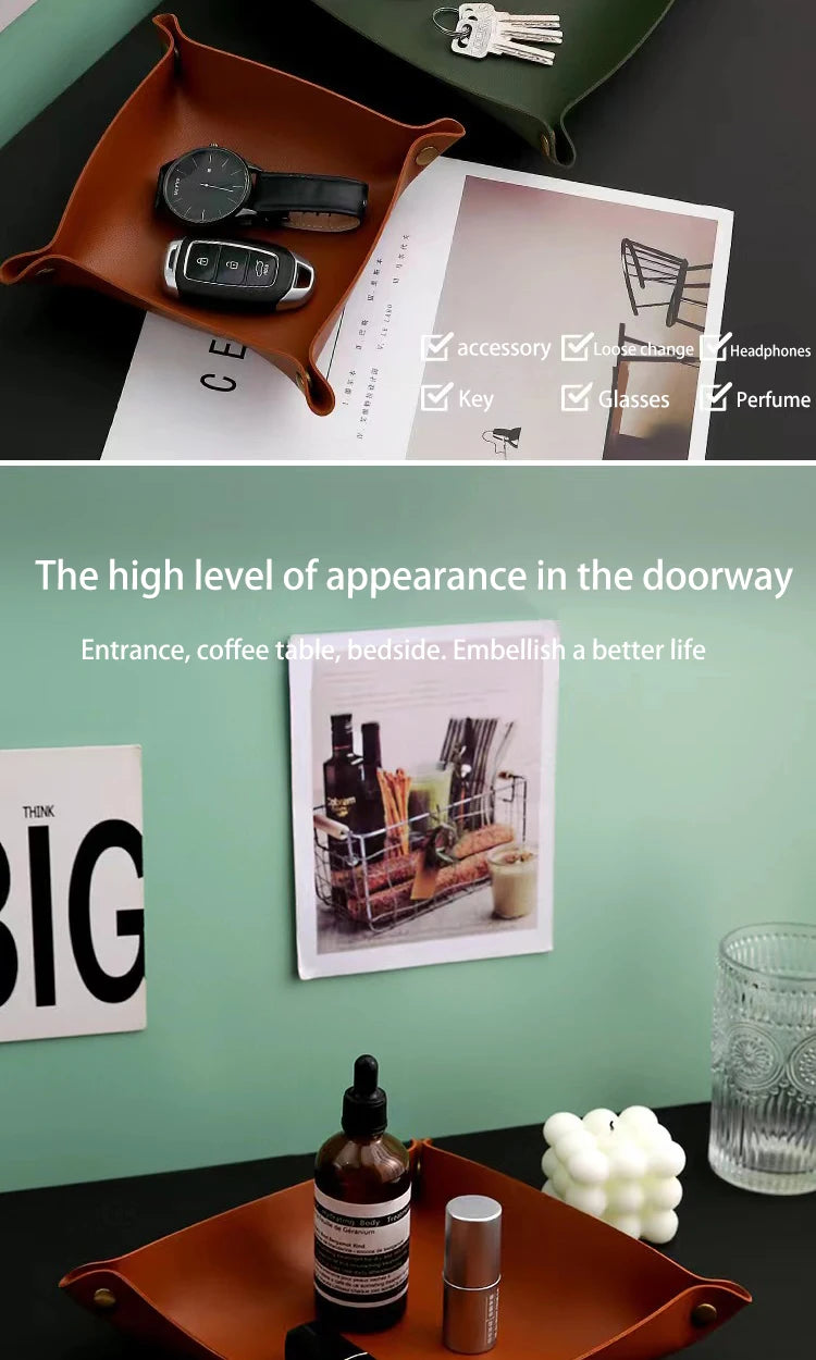 Living Room Entrance Key Storage Box Leather Desktop Cosmetics Storage Box Sundry European Tray Storage Box