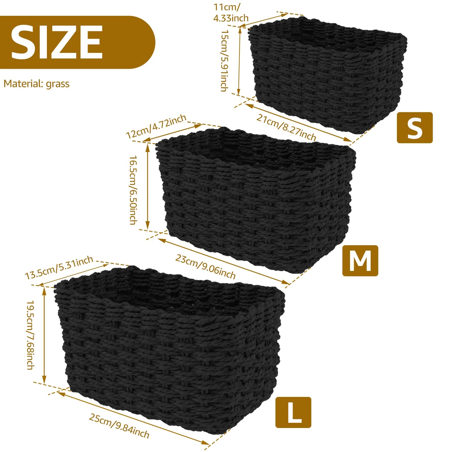3Pcs Grass Woven Storage Baskets Decorative Woven Baskets for Storage Multifunctional Picnic Basket Fruit Cosmetic Storage Box