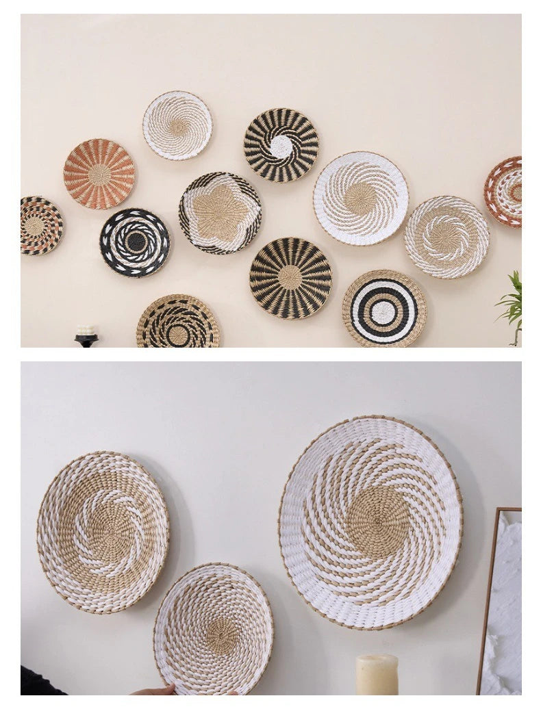 Boho Hand Woven Wall Baskets Hanging Home Decorative Rustic Wall Basket Decor Pendants for Kitchen Farmhouse Table Living Room