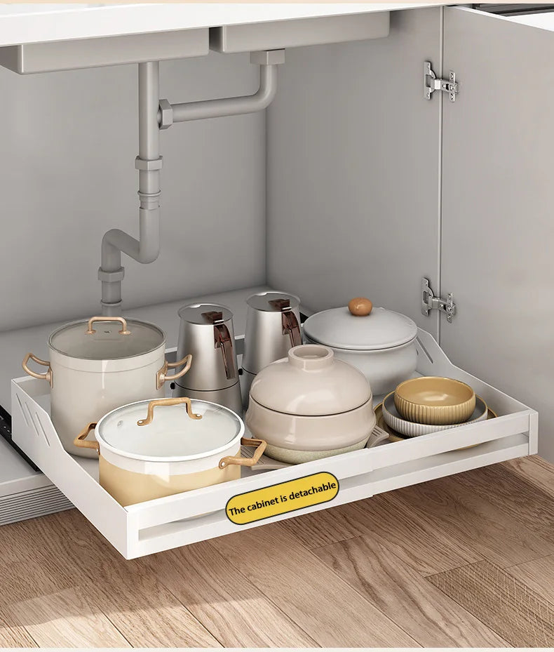 Kitchen Cabinet Basket With Slide Rails Drawer Type Bowl Dish Spice Box Storage Rack Scalable Shelf Bathroom Cabinets Organizer