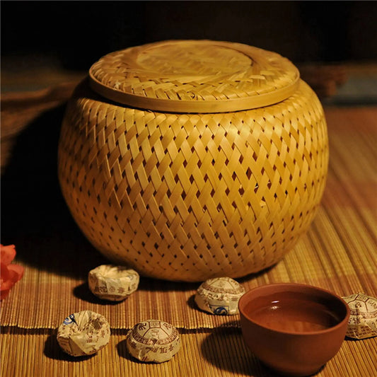 Y51A-Set Of 4 Small Decorative Bamboo Baskets With Lid For Storing Small Items Handmade And Braided Bamboo Storage Box