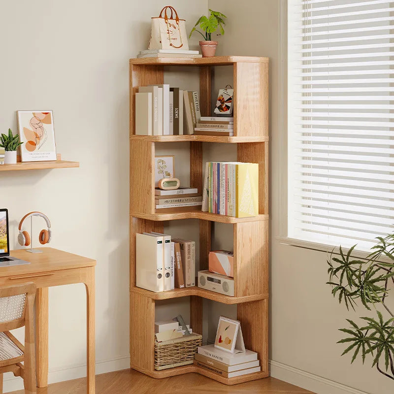 Solid Wood Corner Bookshelf 3-5 Tier Bookcase Storage Shelf Organizer Rack for Living Room Bedroom Home Office Furniture