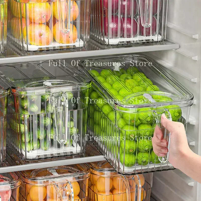 Refrigerator Produce Storage Containers with Drain Basket for Fruits & Vegetables