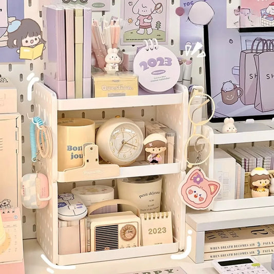 3-Tier Desktop Organizer Shelf with Pegboard – Modular Desk Storage Rack with Hooks & Compartments