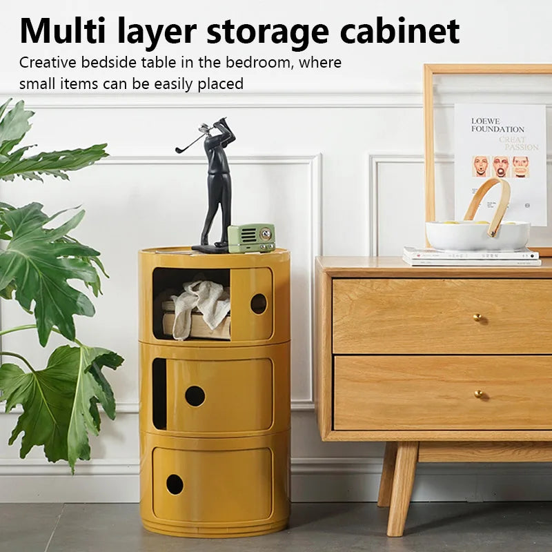 Plastic Round Bedside Table Book Cosmetics Snack Storage Cabinet 3-Tier Living Room Sofa Side Storage Table Portable Nightstand