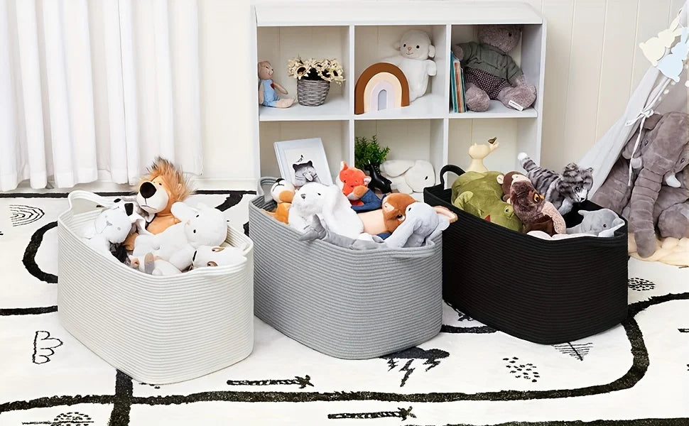 Classic Large Woven Storage Basket, Cotton Thread Woven Storage Basket, Square Decorative Box Organization and Decoration
