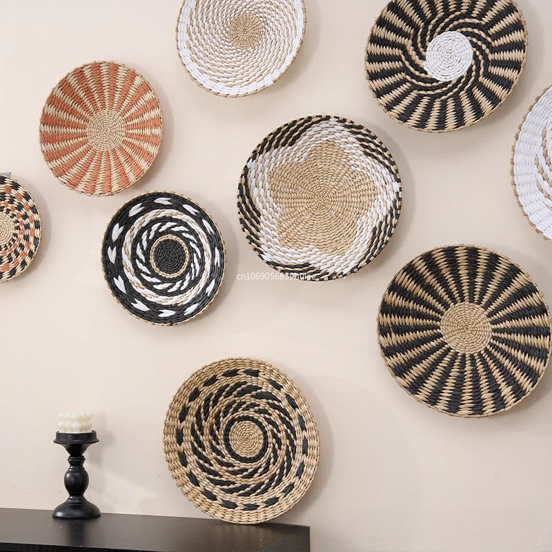 Boho Hand Woven Wall Baskets Hanging Home Decorative Rustic Wall Basket Decor Pendants for Kitchen Farmhouse Table Living Room