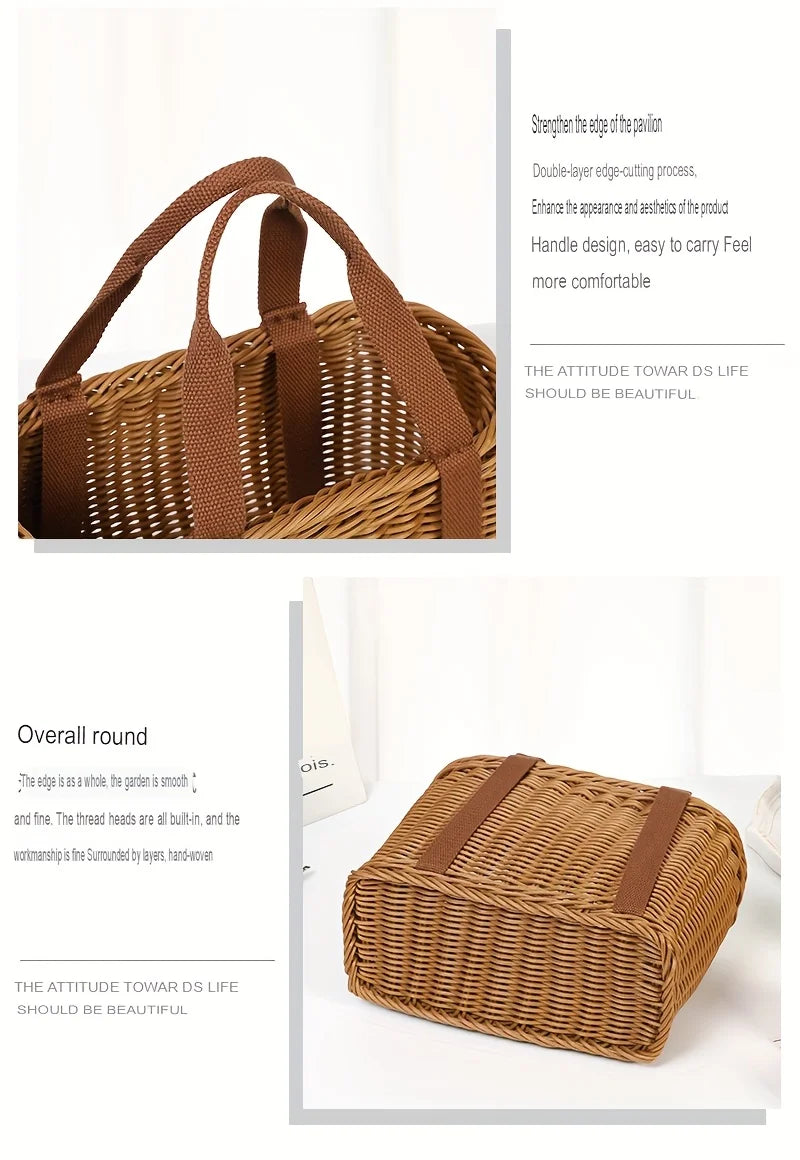 Large Handwoven Storage Basket for Shopping, Outdoor Use with Lid As Gift, Shelf Baskets Storage Baskets