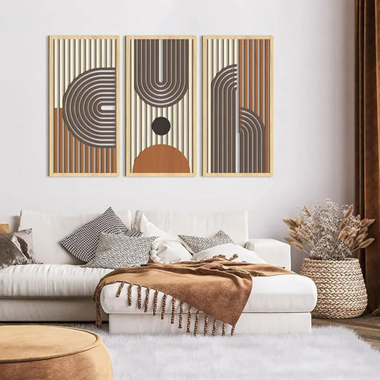 Bohemian Abstract Wooden Wall Art – Set of 3