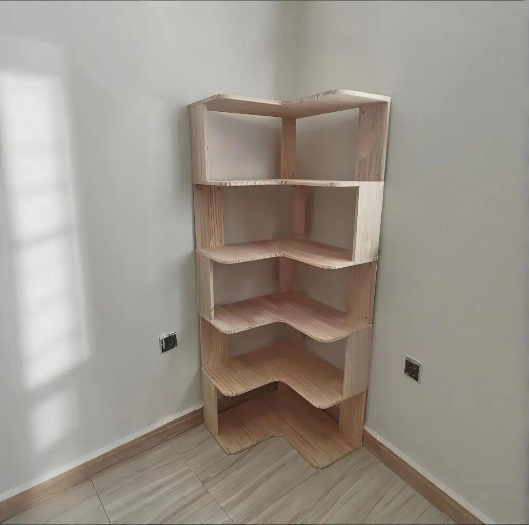 Solid wood corner bookshelf rack floor home living room corner multi-layer storage simple storage cabinet