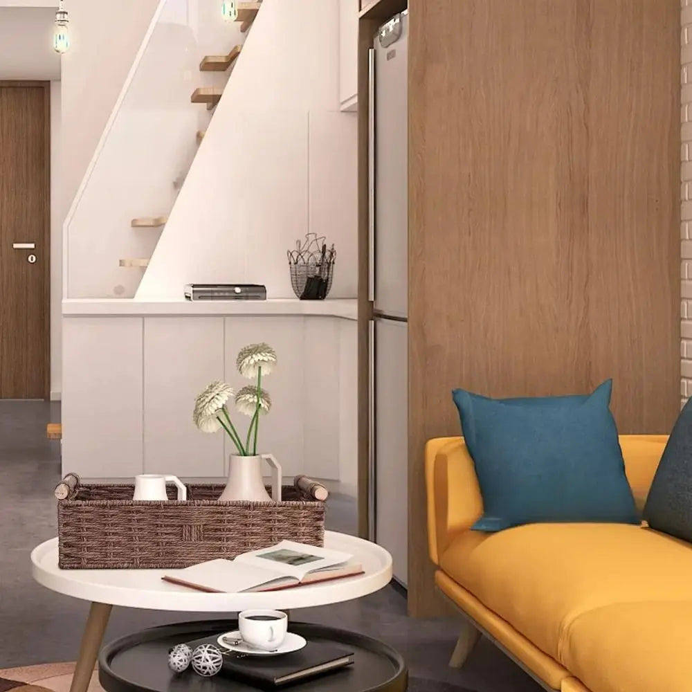 New Paper Rope Storage Basket with Handle Organizing Wicker Baskets Decorative Handmade Countertop Storage Bins High Quality