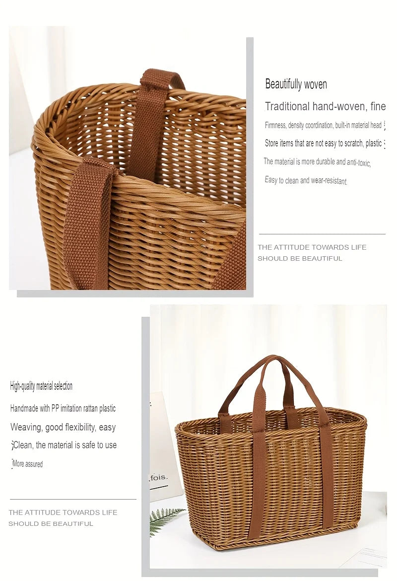 Large Handwoven Storage Basket for Shopping, Outdoor Use with Lid As Gift, Shelf Baskets Storage Baskets