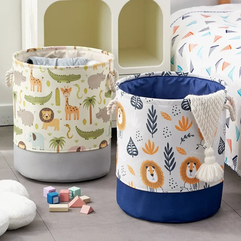 Toys Storage Baskets Collapsible Convenient Storage Basket Cartoon Print Thickened Fabric Drawstring Clutter Storage Organizer
