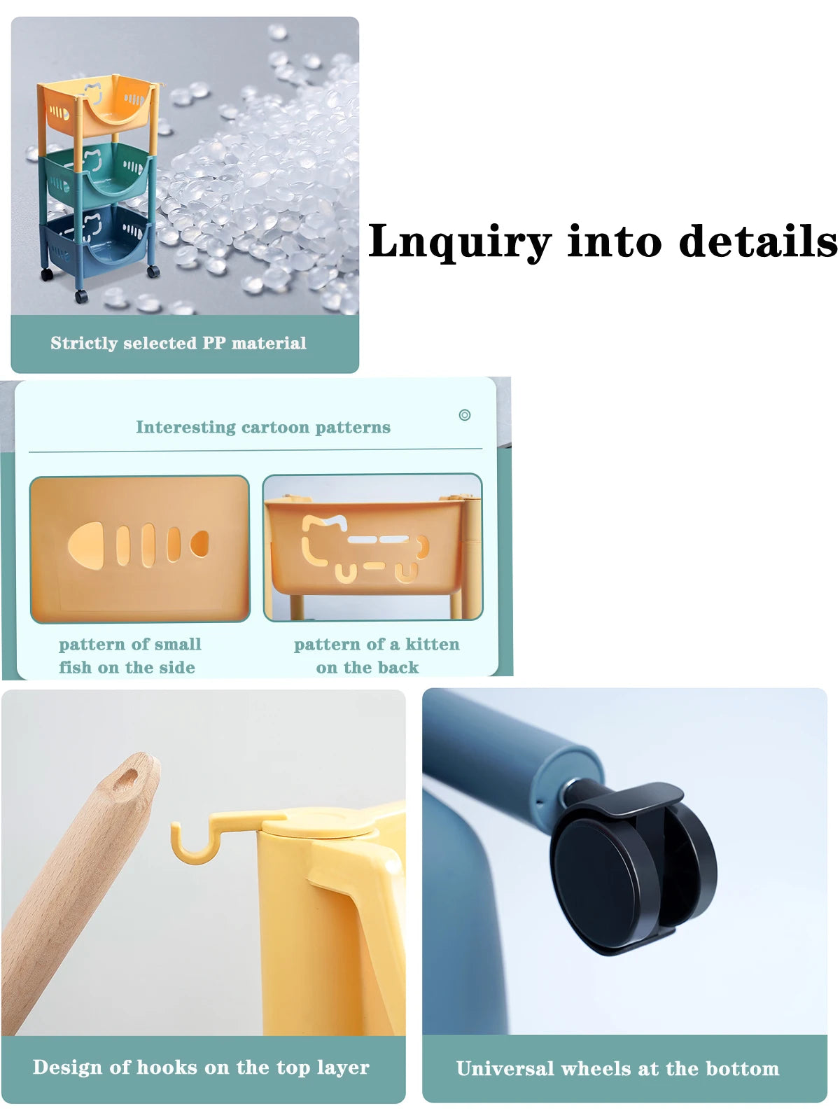 Kitchen Storage Trolley Movable Storage Cart Storage Racks for toy snack Large Capacity Storage Basket For Kitchen Living Room