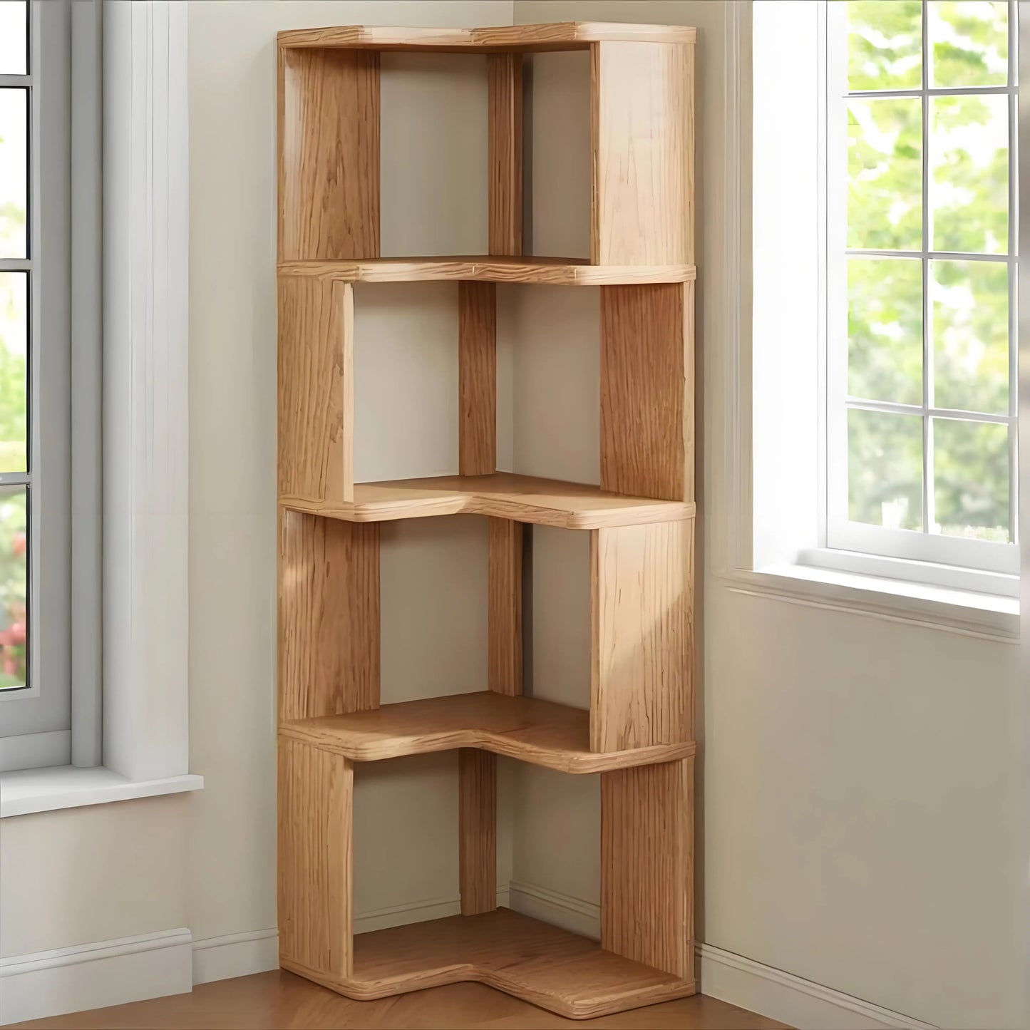 Solid wood corner bookshelf rack floor home living room corner multi-layer storage simple storage cabinet
